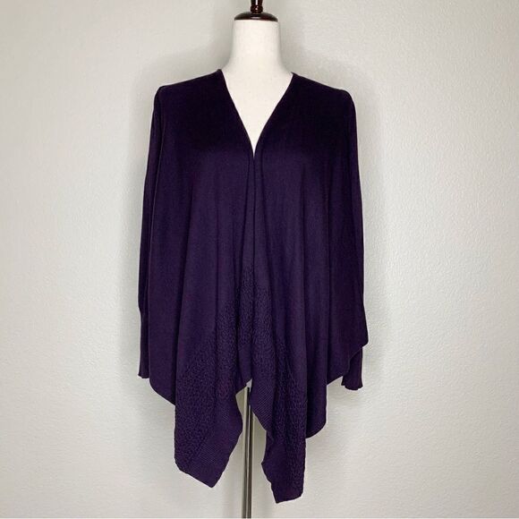 CAbi Women’s Open Front Drape Criss Cross Back Plum Cardigan - Picture 2 of 12